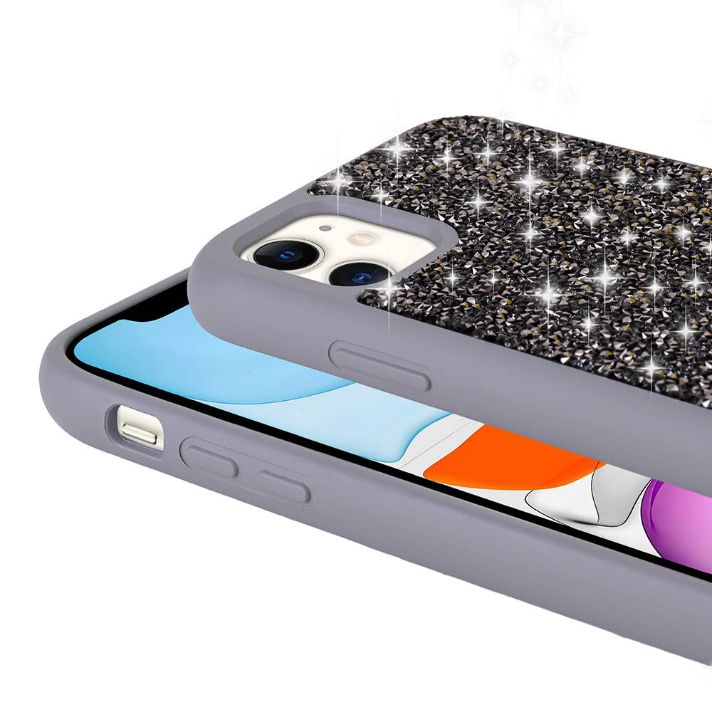 Apple iPhone 11 Kılıf Parlak Taşlı Tasarım Zore Pırlanta Kapak Gri