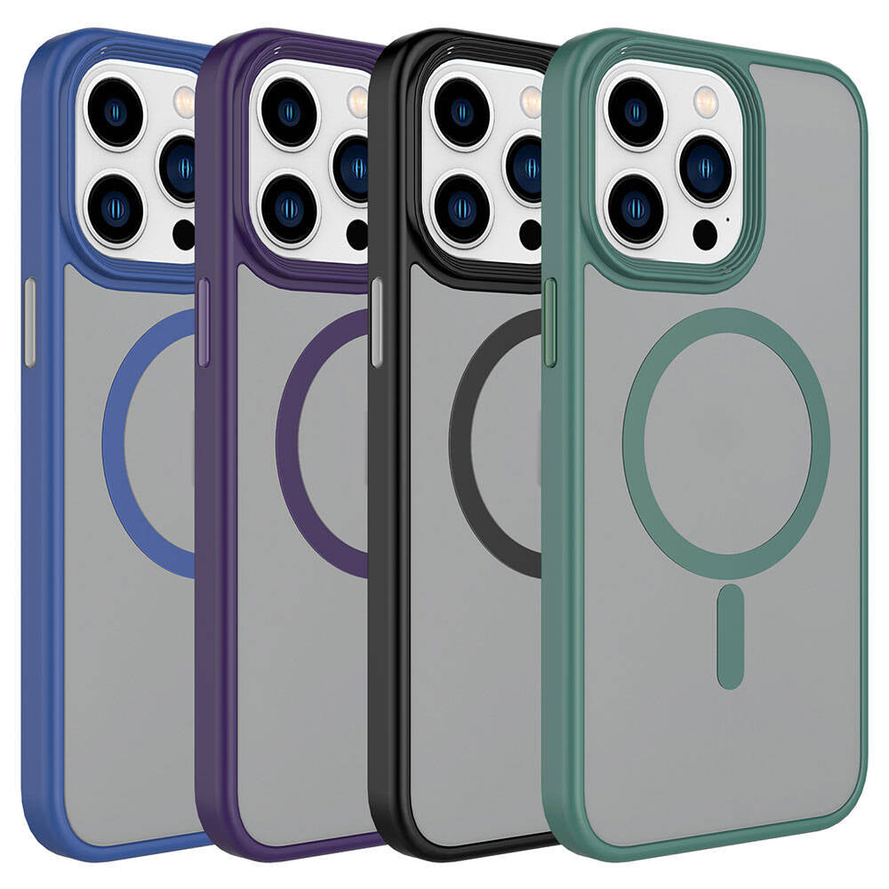 Apple iPhone 15 Pro Max Kılıf Mat Arka Yüzey Wireless Şarj Özellikli Zore Flet Magsafe Kapak Mavi