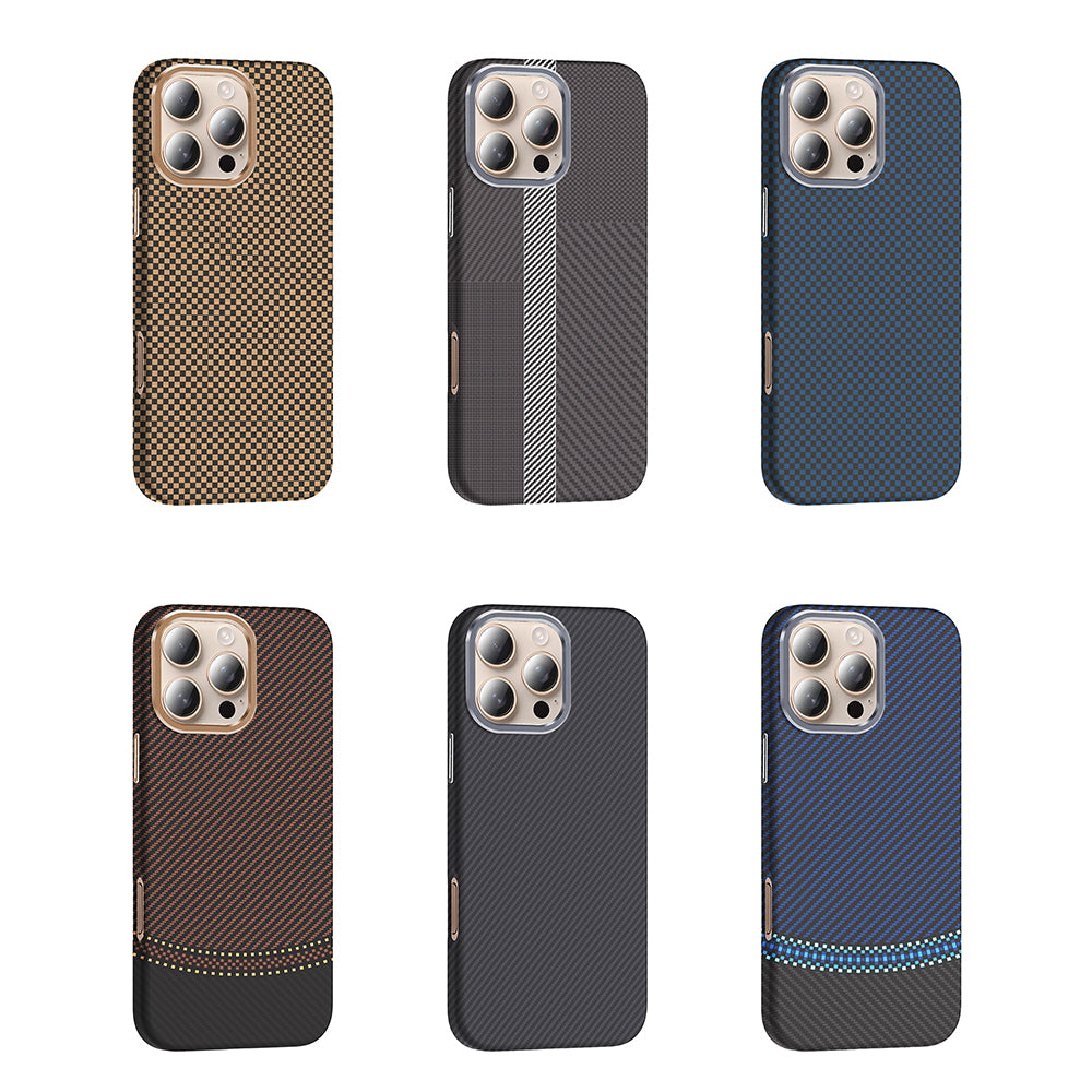 Apple iPhone 16 Pro Max Kılıf M-safe Şarj Özellikli Karbon Fiber Görünümlü Zore Gros Kapak Desert Titanyum