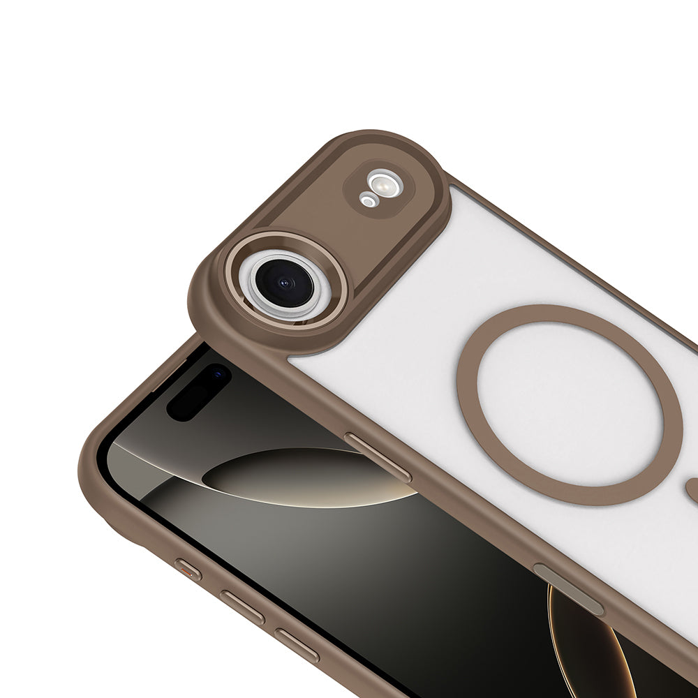 Apple iPhone 17 Air Kılıf Wireless Şarj Özellikli Zore Krom M-safe Silikon Kapak Desert Gold