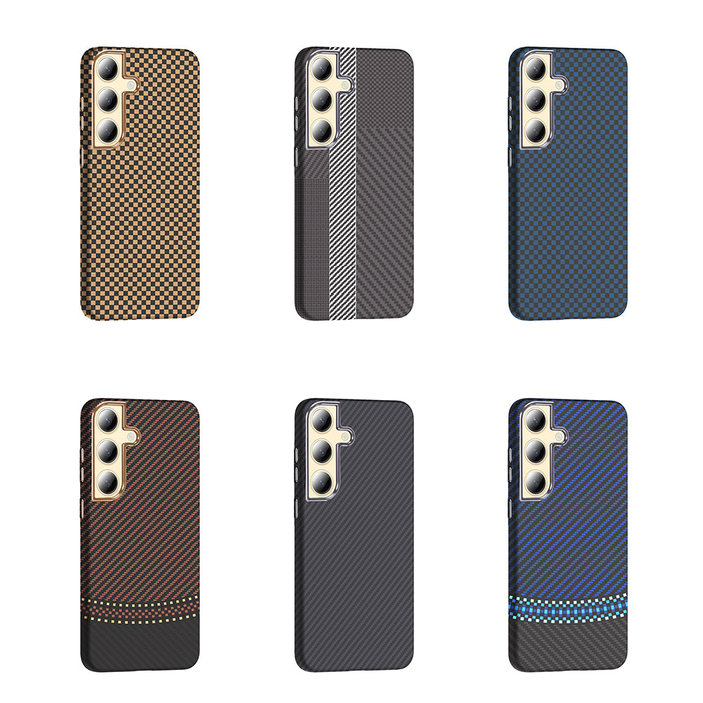 Galaxy S24 Plus Kılıf M-safe Şarj Özellikli Karbon Fiber Görünümlü Zore Gros Kapak Desert Titanyum