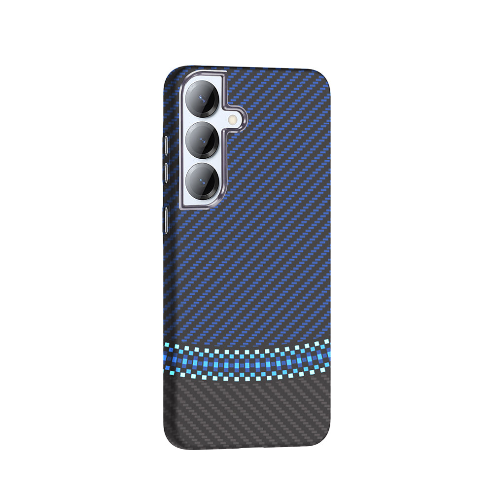 Galaxy S25 Plus Kılıf M-safe Şarj Özellikli Karbon Fiber Görünümlü Zore Gros Kapak Gri-Siyah