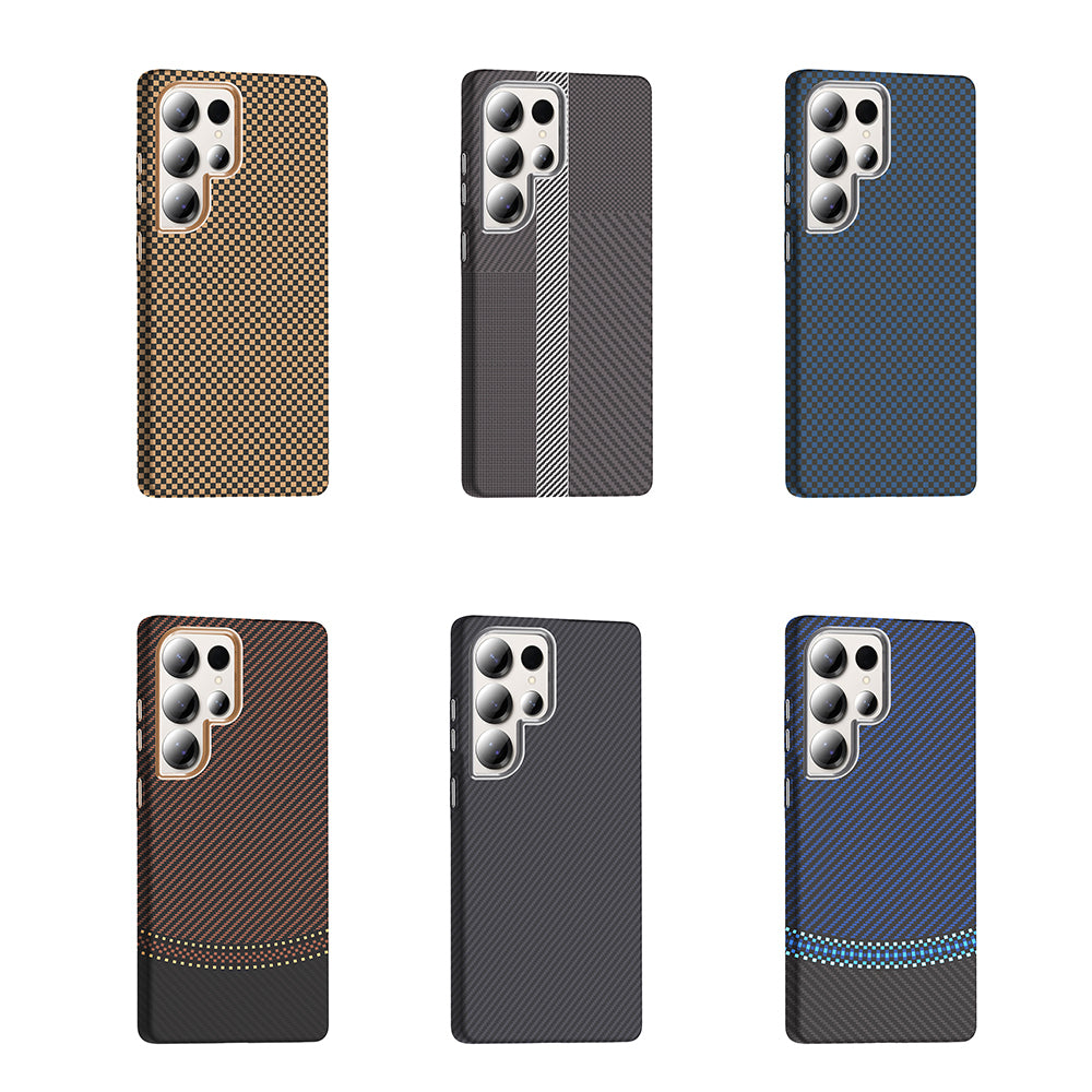 Galaxy S25 Ultra Kılıf M-safe Şarj Özellikli Karbon Fiber Görünümlü Zore Gros Kapak Gri-Siyah