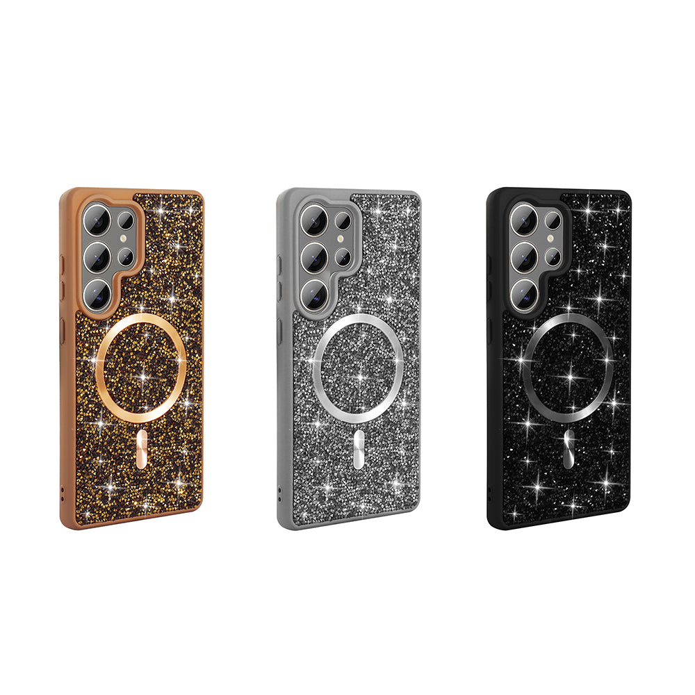 Galaxy S25 Ultra Kılıf Pırlanta Tasarımlı M-safe Şarj Özellikli Zore Mozaik Silikon Kapak Siyah