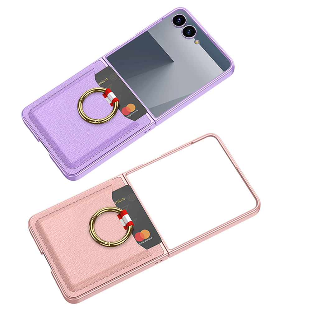 Galaxy Z Flip 7 Zore Kıpta Yüzüklü Kartlıklı Kapak Siyah