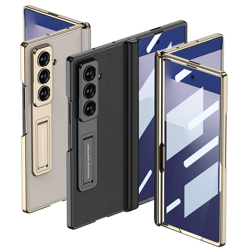 Galaxy Z Fold 7 Kılıf Deri Standlı Zore Kıpta Premium Kılıf Siyah