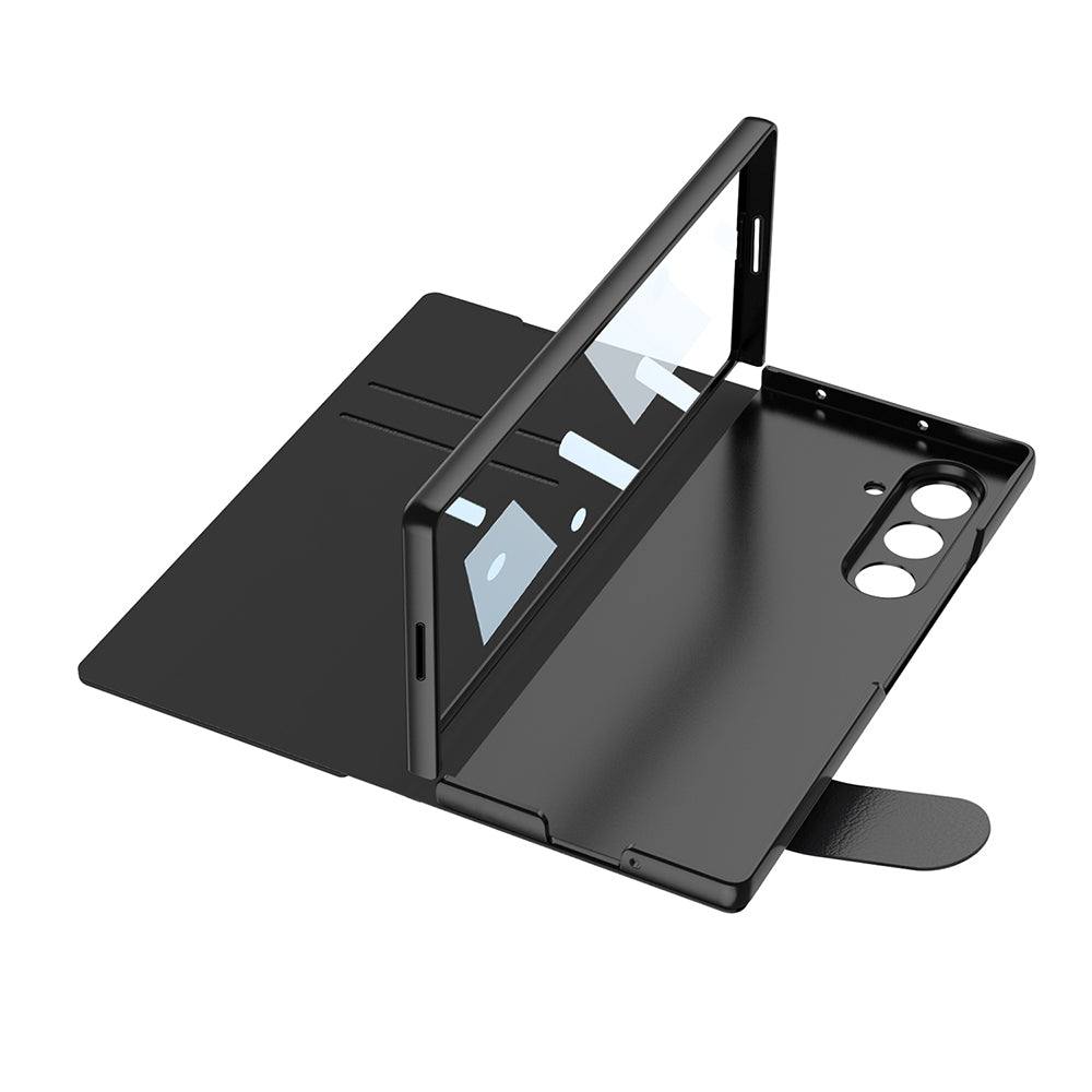 Galaxy Z Fold 7 Kılıf Kamera Korumalı Zore Kıpta Aynalı Kalem Bölmeli Fest Kapak Siyah