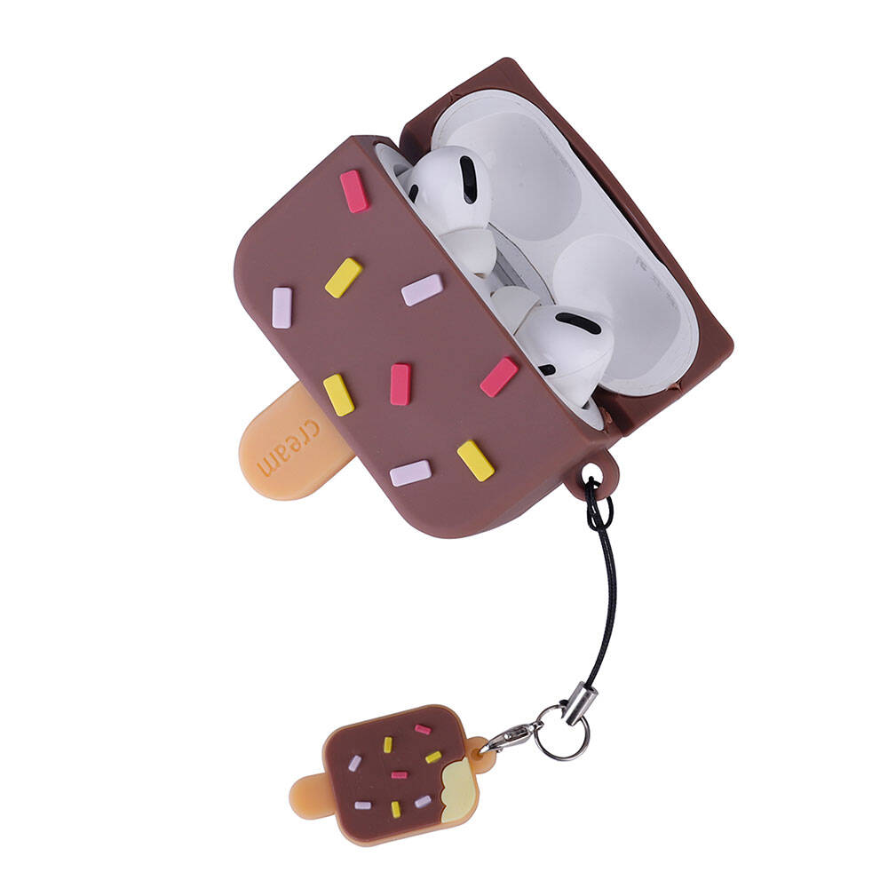 Apple Airpods Pro 2 Zore TPU Kabartma Figürlü İpli Airbag 37 Silikon Kılıf Kahverengi