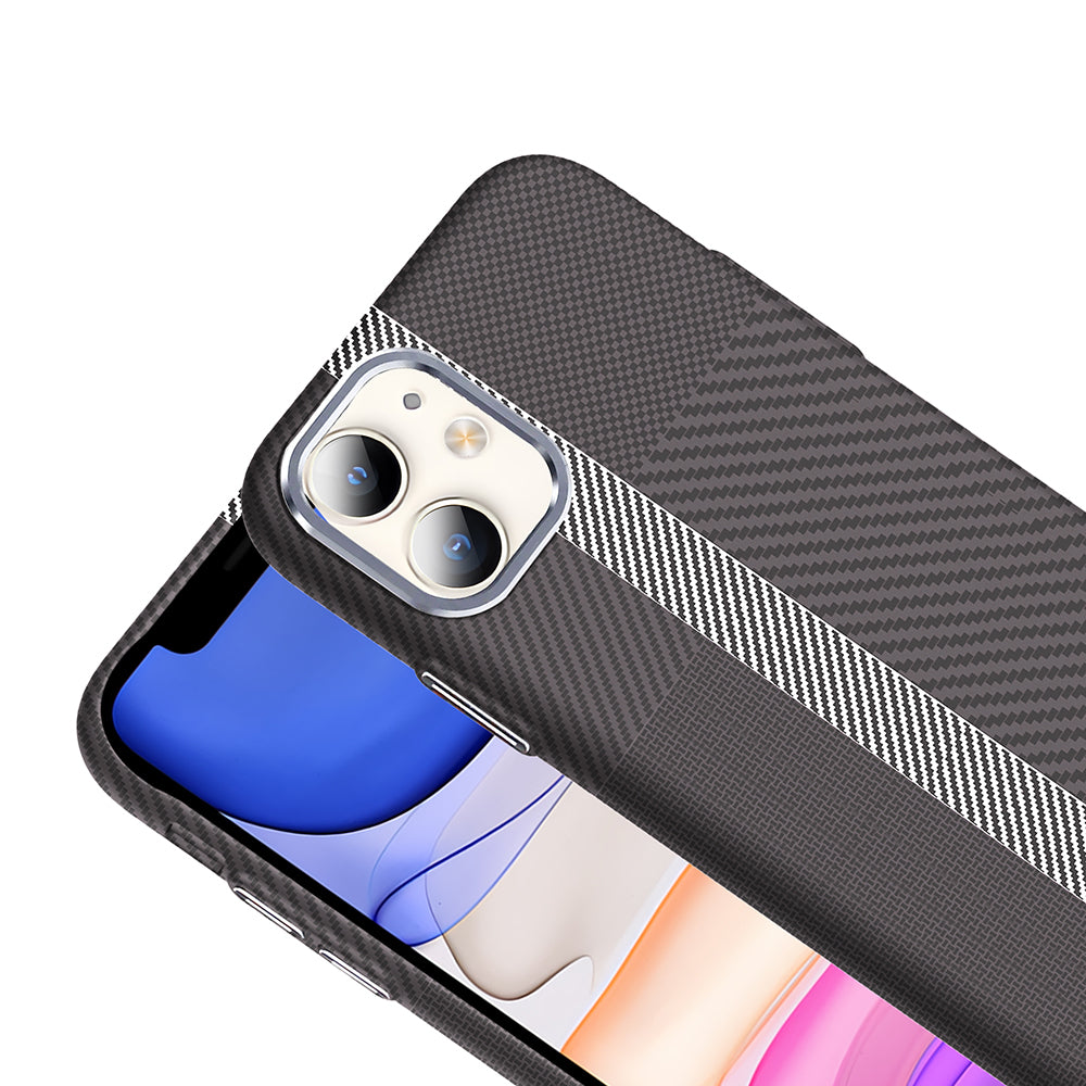 Apple iPhone 11 Kılıf M-safe Şarj Özellikli Karbon Fiber Görünümlü Zore Gros Kapak Siyah