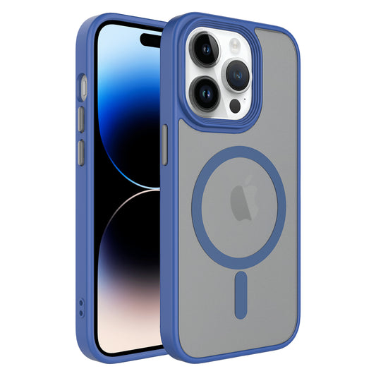 Apple iPhone 12 Pro Max Kılıf Mat Arka Yüzey Wireless Şarj Özellikli Zore Flet Magsafe Kapak Mavi