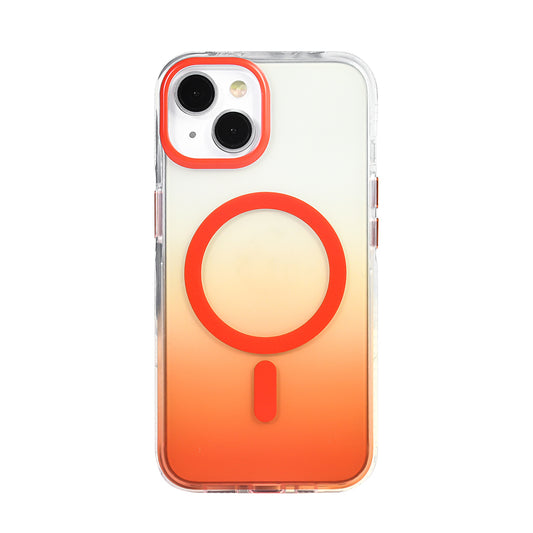 Apple iPhone 13 Kılıf M-safe Şarj Özellikli Transparan Renk Geçişli Zore Toros Kapak Turuncu