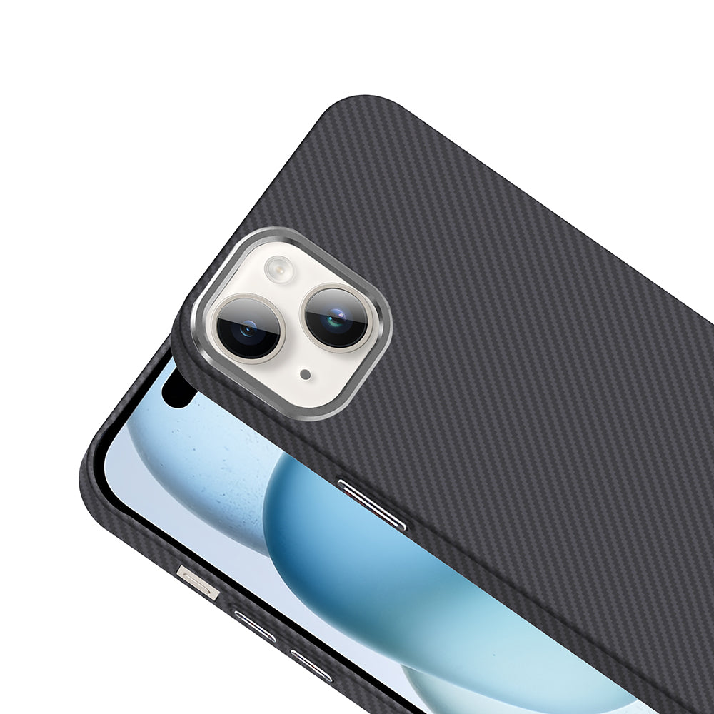 Apple iPhone 13 Kılıf M-safe Şarj Özellikli Karbon Fiber Görünümlü Zore Gros Kapak Gri-Siyah