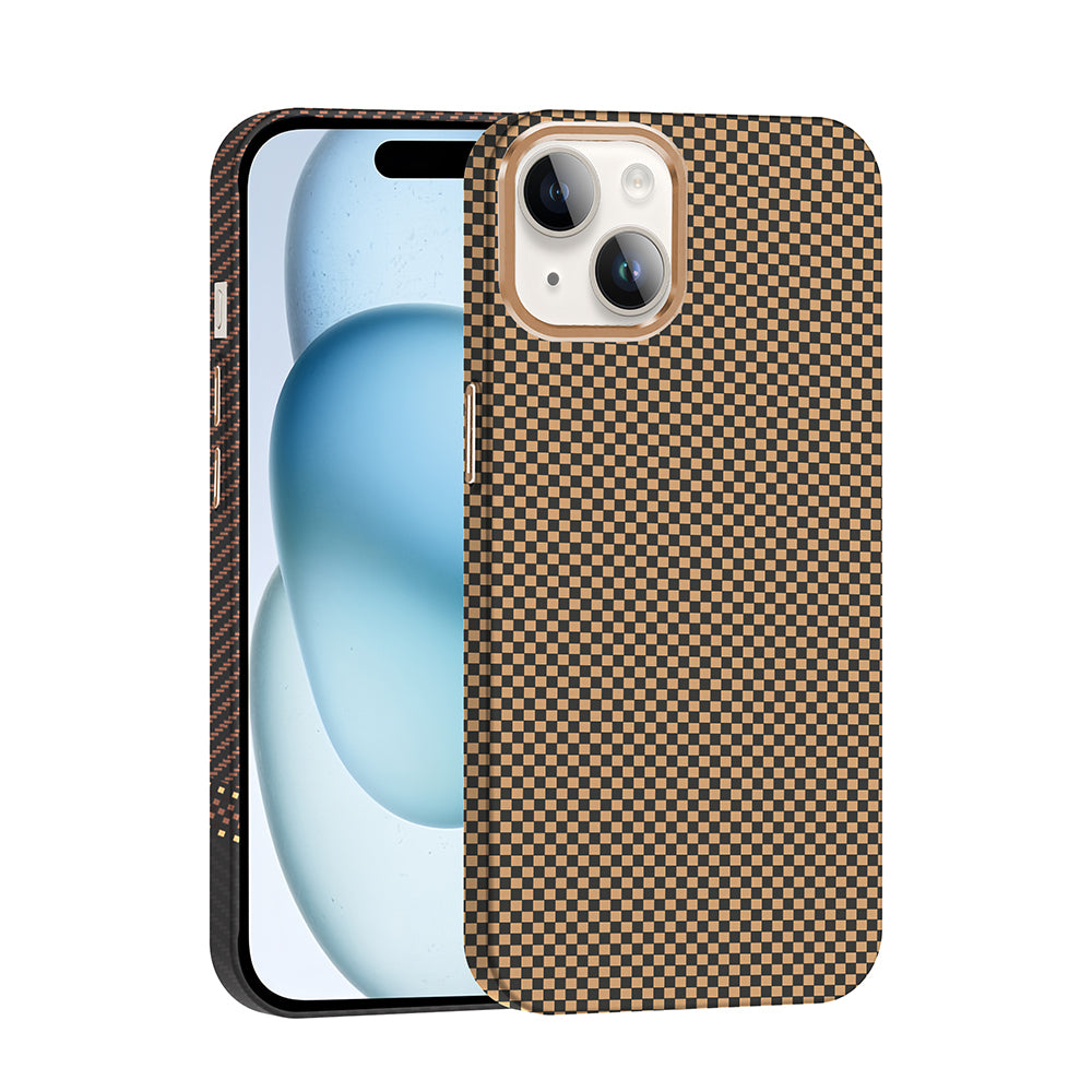 Apple iPhone 14 Kılıf M-safe Şarj Özellikli Karbon Fiber Görünümlü Zore Gros Kapak Desert Titanyum