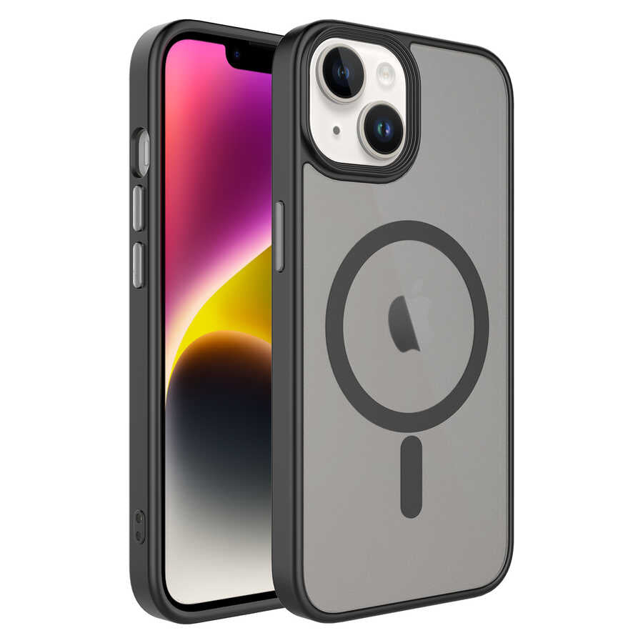 Apple iPhone 14 Kılıf Mat Arka Yüzey Wireless Şarj Özellikli Zore Flet Magsafe Kapak Derin Mor