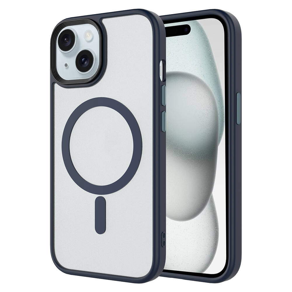 Apple iPhone 14 Kılıf Mat Arka Yüzey Wireless Şarj Özellikli Zore Flet Magsafe Kapak Lacivert