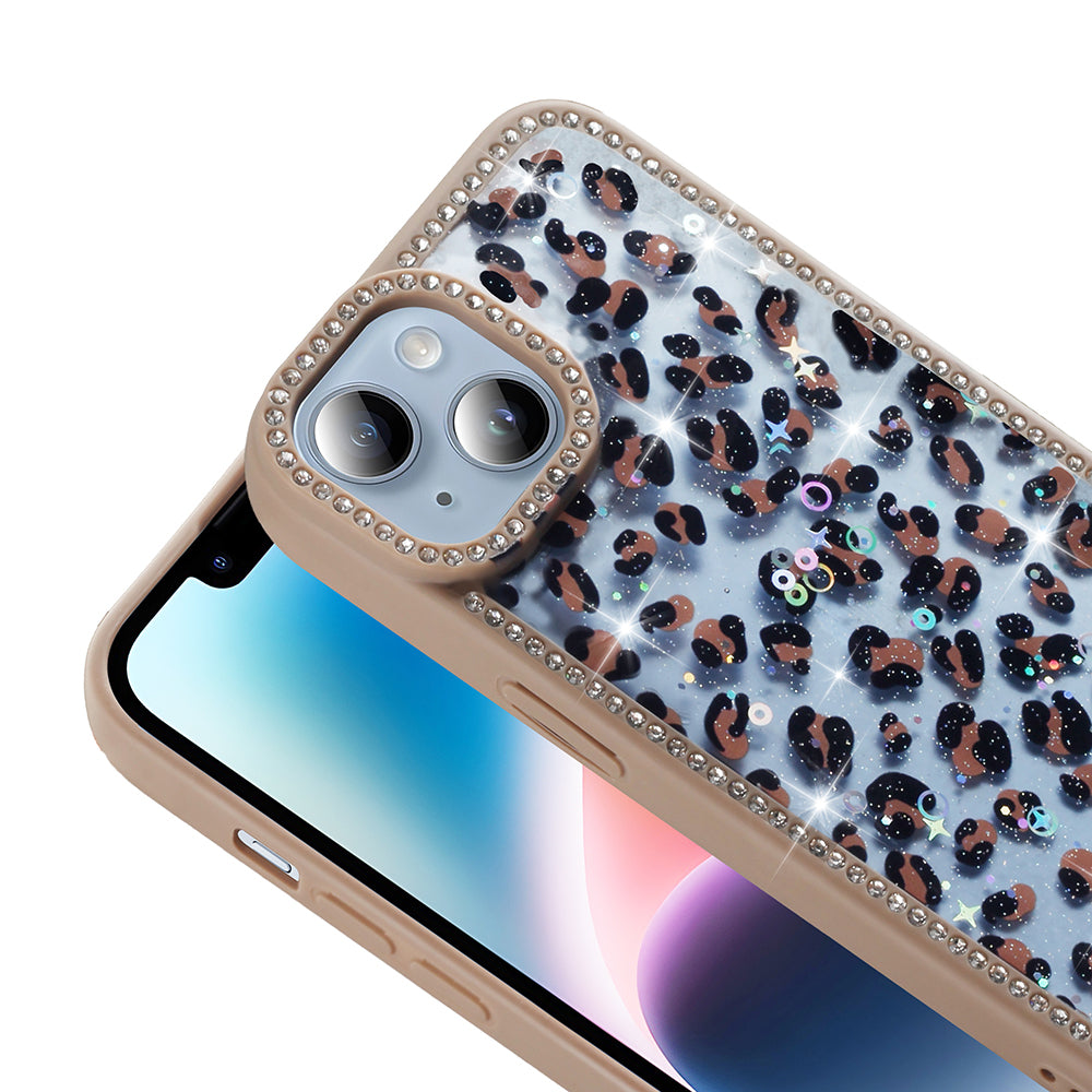 Apple iPhone 14 Kılıf Taşlı ve Simli Tasarım Zore Azra Kapak Gold