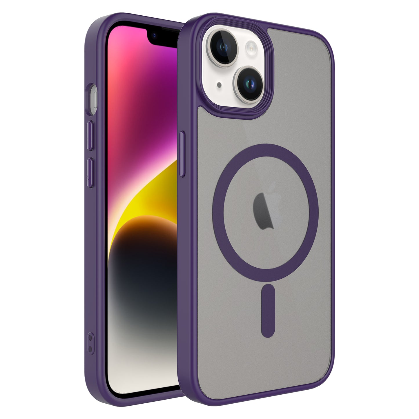 Apple iPhone 14 Plus Kılıf Mat Arka Yüzey Wireless Şarj Özellikli Zore Flet Magsafe Kapak Derin Mor