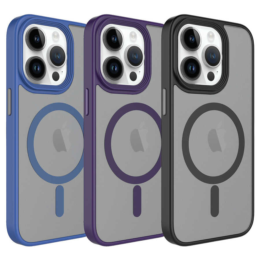 Apple iPhone 14 Pro Kılıf Mat Arka Yüzey Wireless Şarj Özellikli Zore Flet Magsafe Kapak Siyah