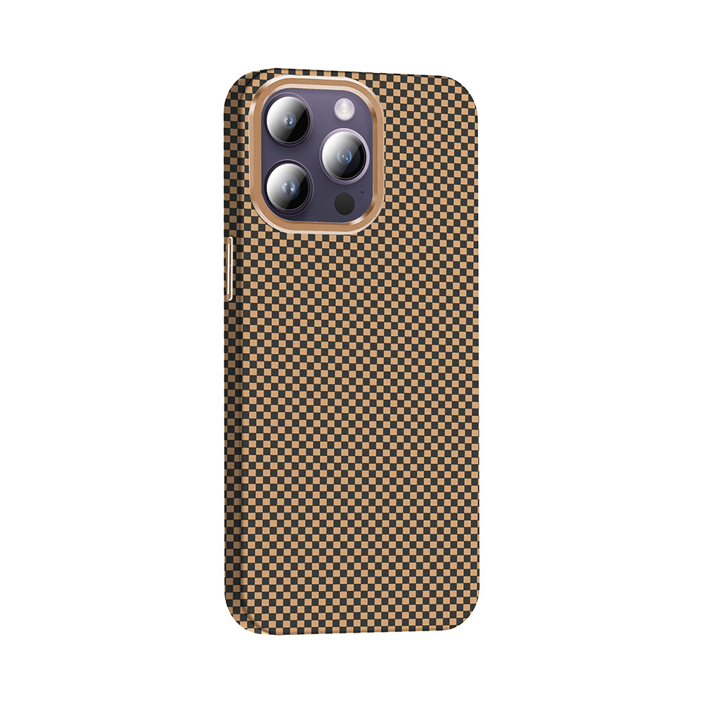 Apple iPhone 14 Pro Max Kılıf M-safe Şarj Özellikli Karbon Fiber Görünümlü Zore Gros Kapak Desert Titanyum