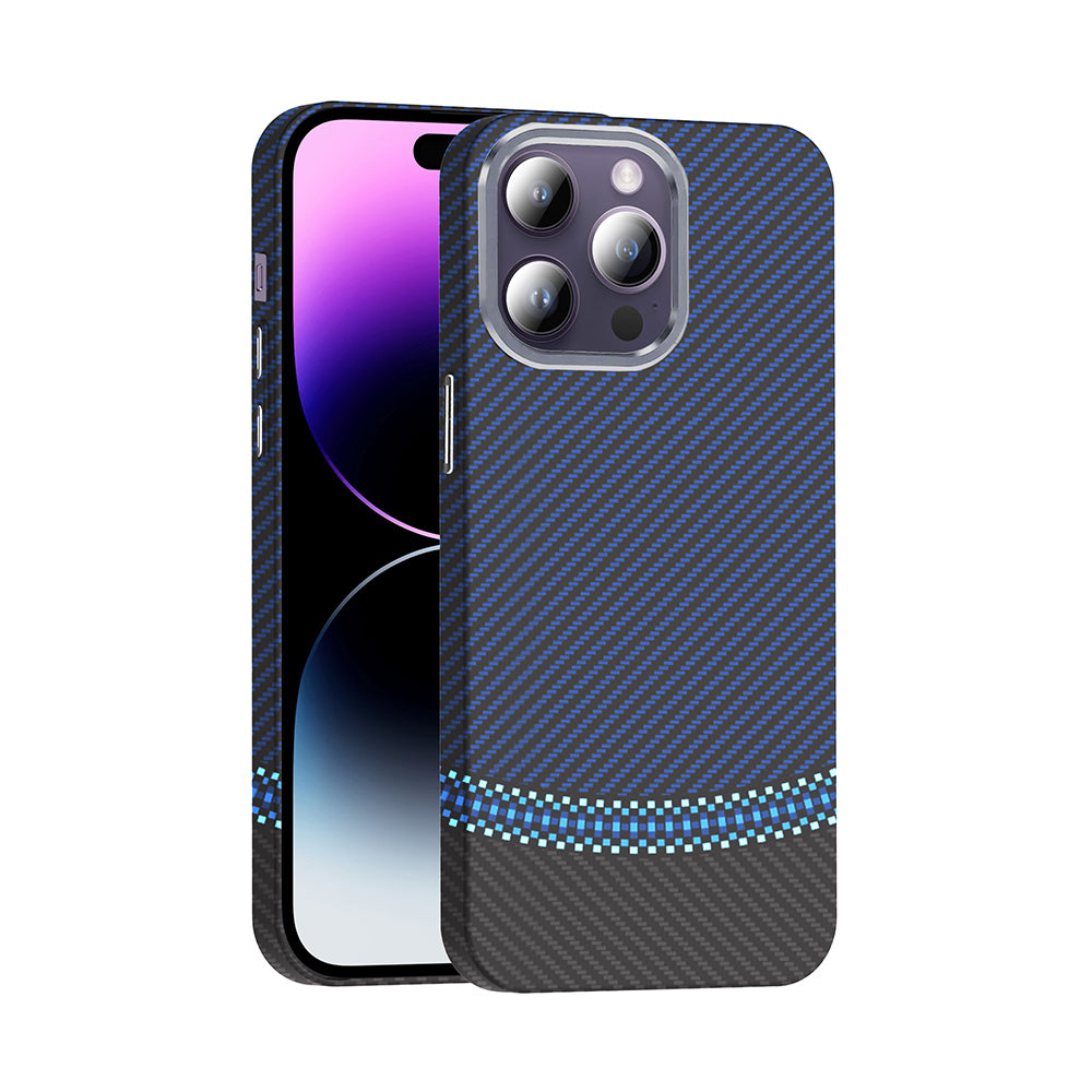 Apple iPhone 14 Pro Max Kılıf M-safe Şarj Özellikli Karbon Fiber Görünümlü Zore Gros Kapak Gri-Siyah