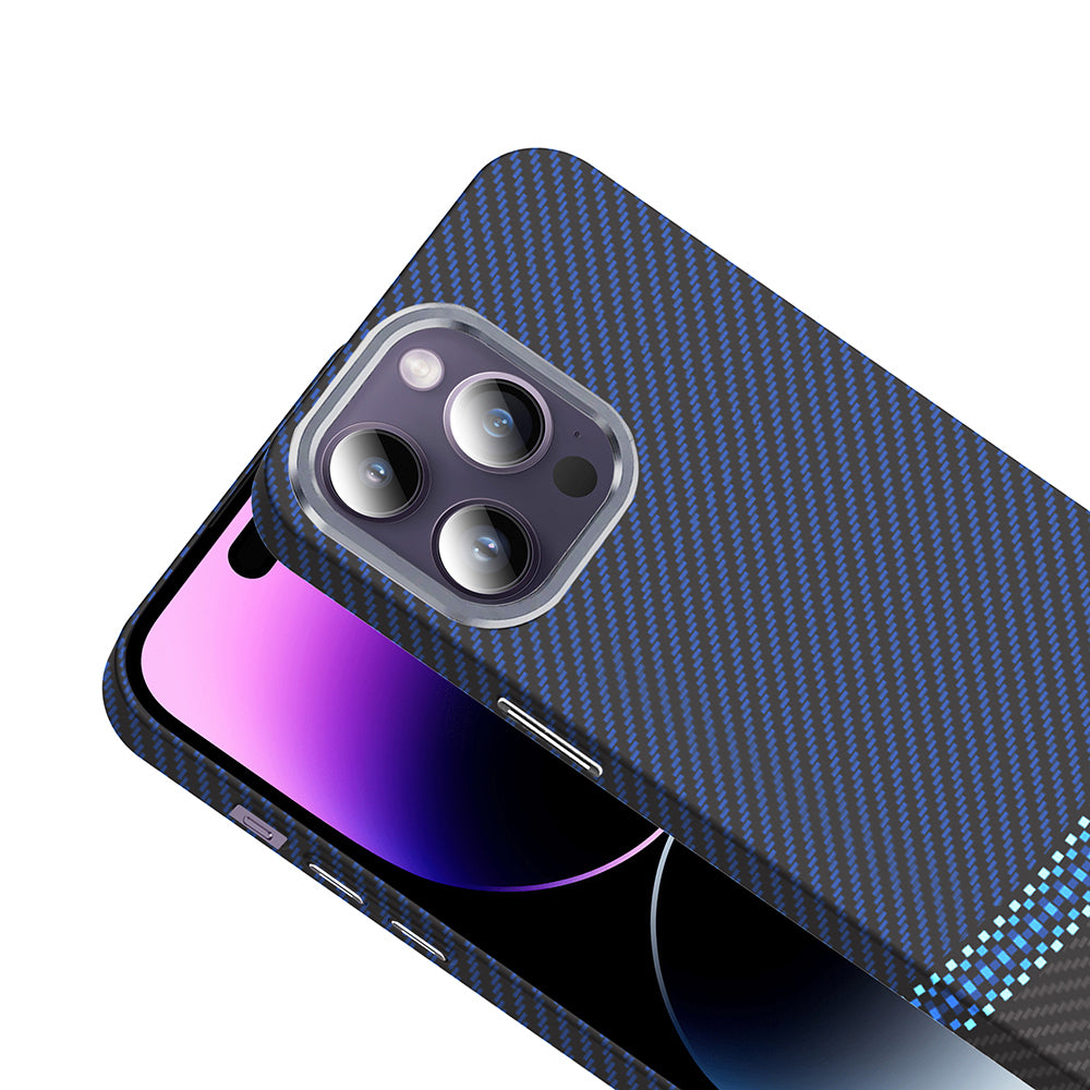 Apple iPhone 14 Pro Max Kılıf M-safe Şarj Özellikli Karbon Fiber Görünümlü Zore Gros Kapak Gri-Siyah