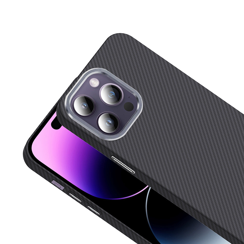 Apple iPhone 14 Pro Max Kılıf M-safe Şarj Özellikli Karbon Fiber Görünümlü Zore Gros Kapak Lacivert