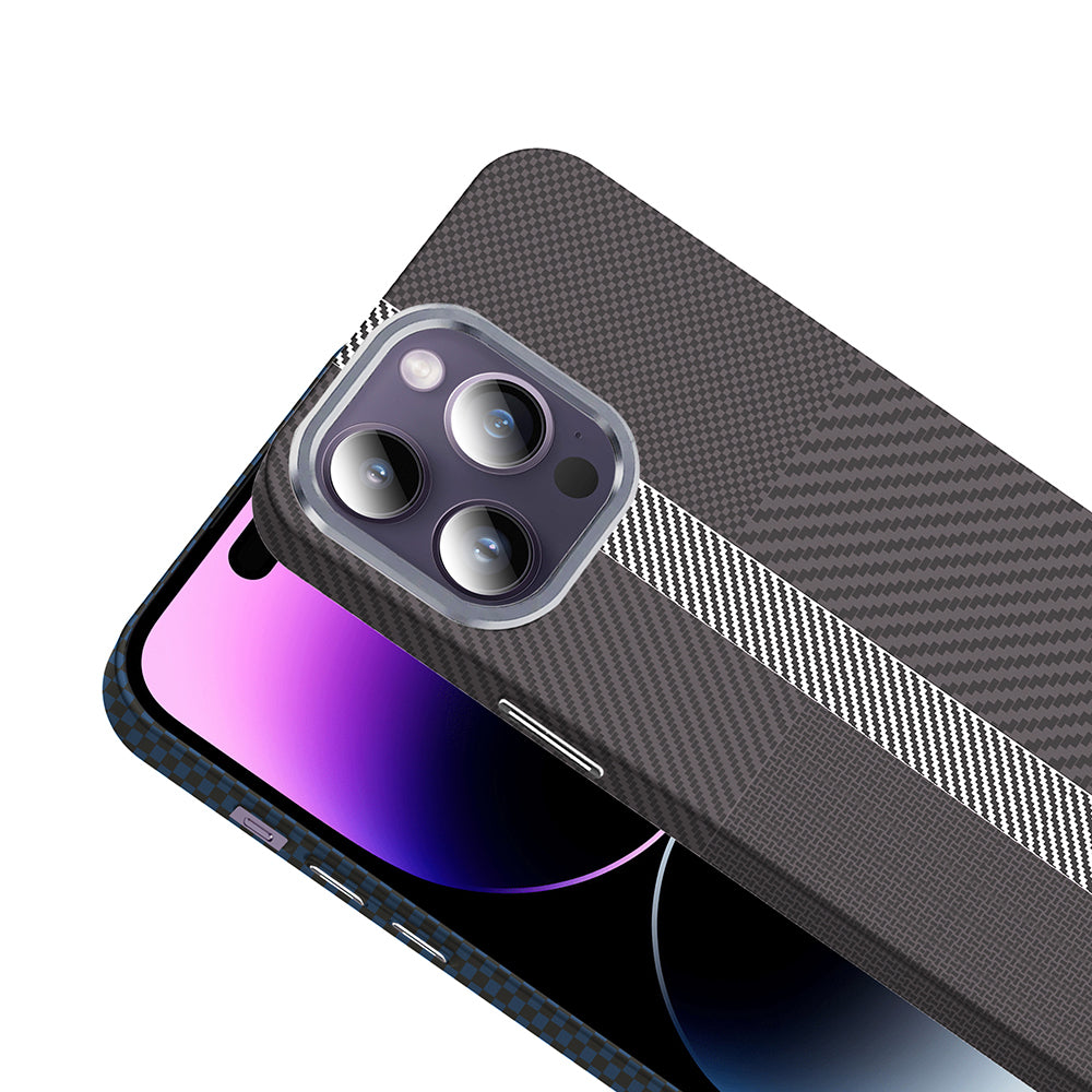 Apple iPhone 14 Pro Max Kılıf M-safe Şarj Özellikli Karbon Fiber Görünümlü Zore Gros Kapak Desert Titanyum