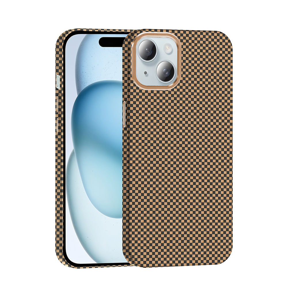 Apple iPhone 15 Kılıf M-safe Şarj Özellikli Karbon Fiber Görünümlü Zore Gros Kapak Desert Titanyum