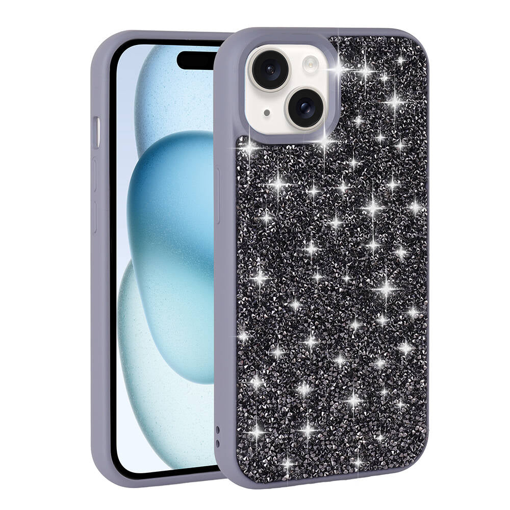 Apple iPhone 15 Kılıf Parlak Taşlı Tasarım Zore Pırlanta Kapak Siyah