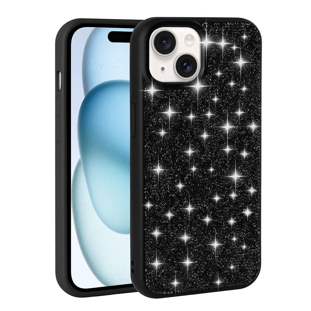 Apple iPhone 15 Kılıf Parlak Taşlı Tasarım Zore Pırlanta Kapak Siyah