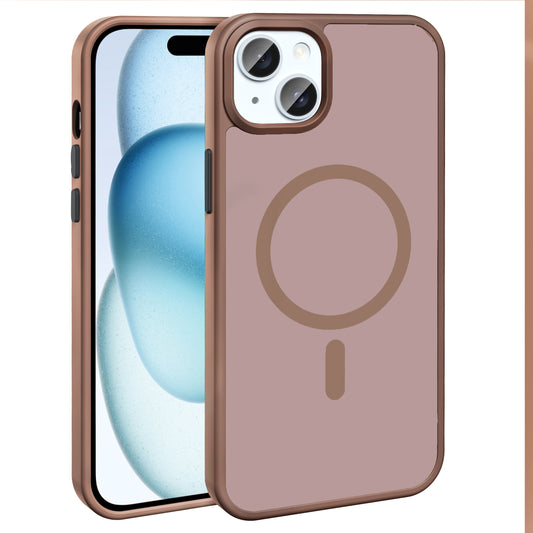 Apple iPhone 15 Plus Kılıf M-safe Şarj Özellikli Mat Arka Yüzey Zore Sio Kapak Kahverengi