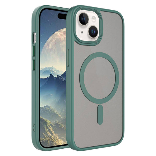 Apple iPhone 15 Plus Kılıf Mat Arka Yüzey Wireless Şarj Özellikli Zore Flet Magsafe Kapak Yeşil