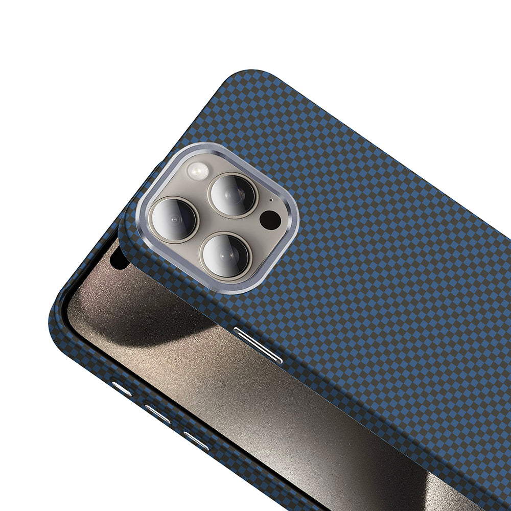 Apple iPhone 15 Pro Kılıf M-safe Şarj Özellikli Karbon Fiber Görünümlü Zore Gros Kapak Siyah-Lacivert