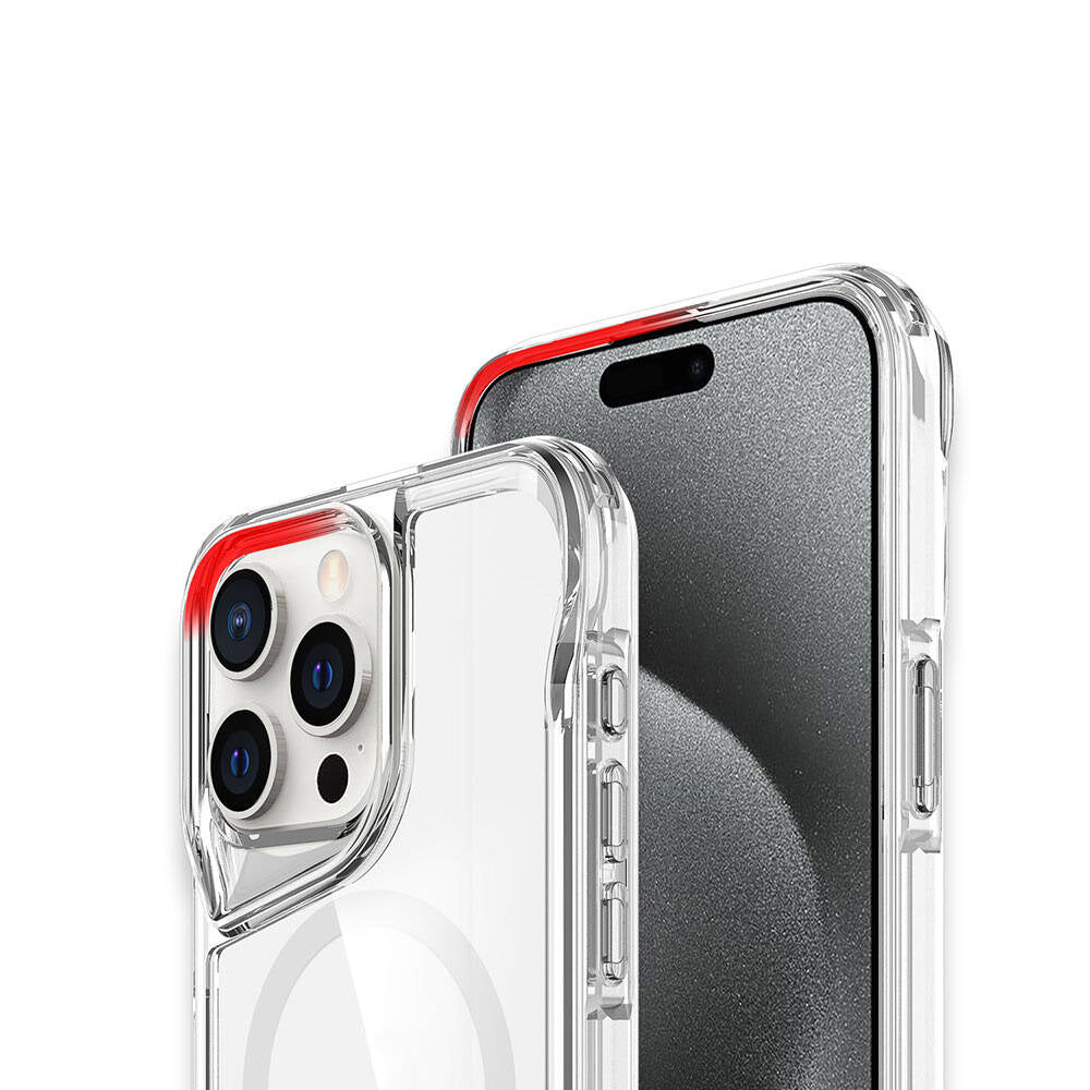 Apple iPhone 15 Pro Kılıf Magsafe Şarj Özellikli Zore T-Max Standlı Kapak Renksiz