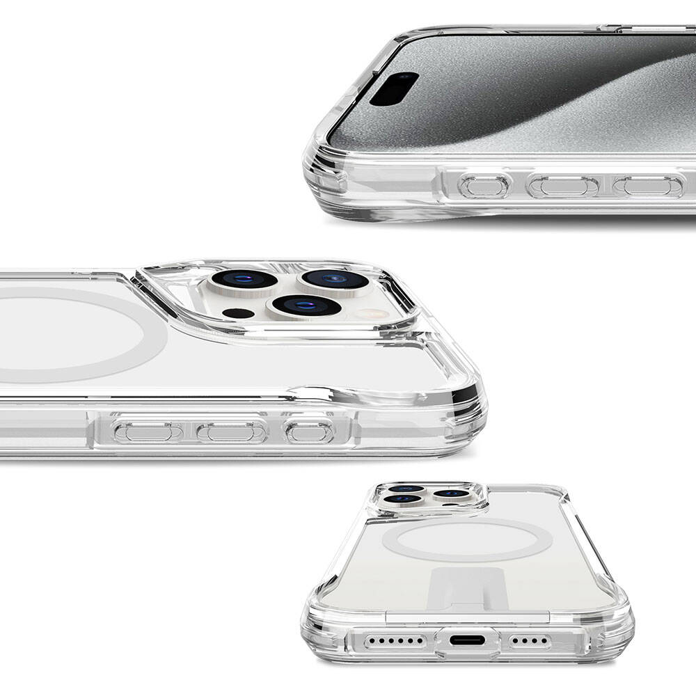 Apple iPhone 15 Pro Kılıf Magsafe Şarj Özellikli Zore T-Max Standlı Kapak Renksiz