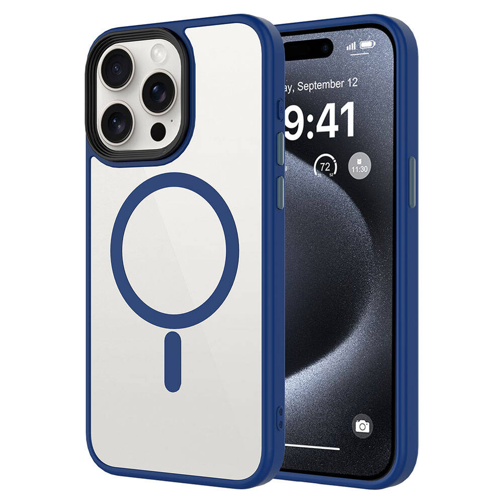 Apple iPhone 15 Pro Kılıf Mat Arka Yüzey Wireless Şarj Özellikli Zore Flet Magsafe Kapak Midnight