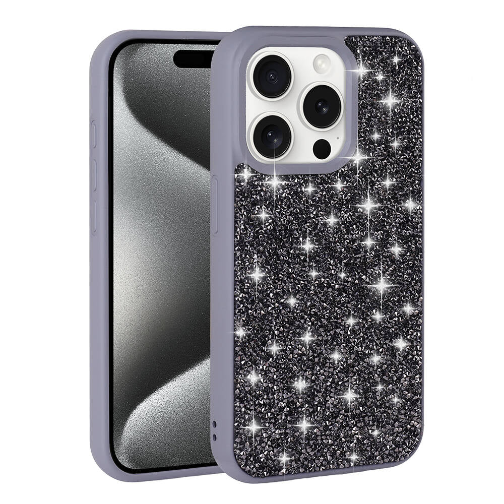 Apple iPhone 15 Pro Kılıf Parlak Taşlı Tasarım Zore Pırlanta Kapak Lila