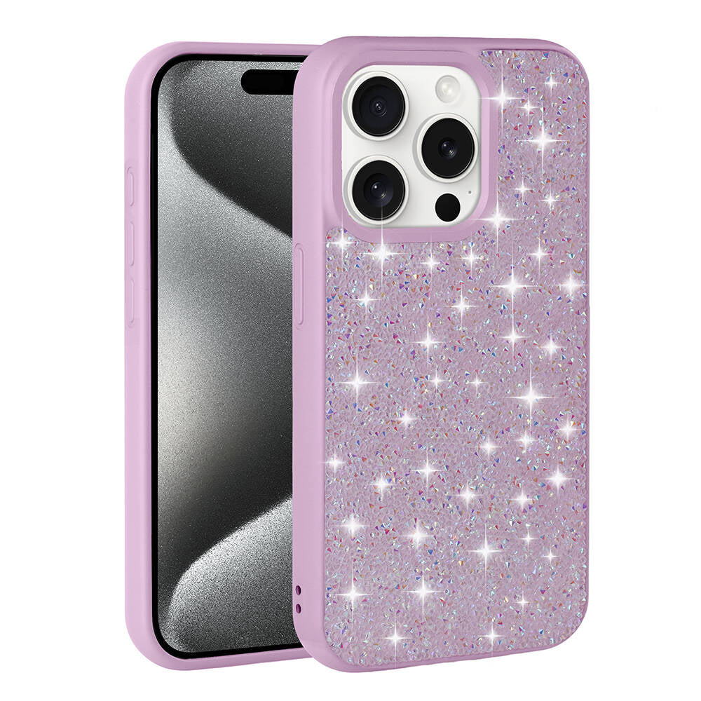 Apple iPhone 15 Pro Kılıf Parlak Taşlı Tasarım Zore Pırlanta Kapak Lila