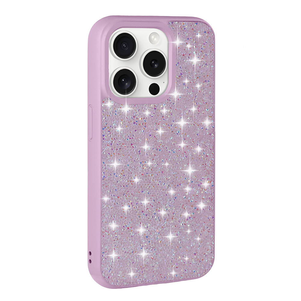 Apple iPhone 15 Pro Kılıf Parlak Taşlı Tasarım Zore Pırlanta Kapak Lila