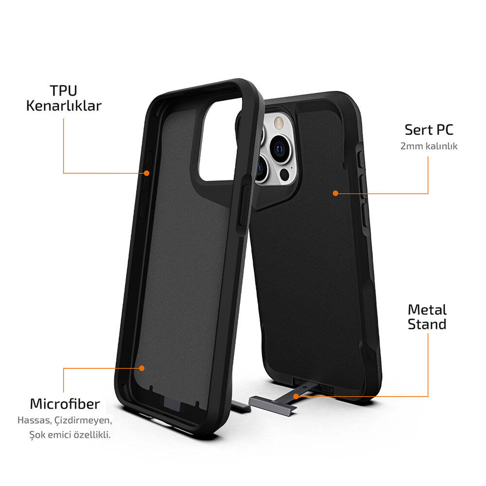 Apple iPhone 15 Pro Kılıf Zore Airbag Kenarlı T-Max Mat Standlı Kapak Siyah