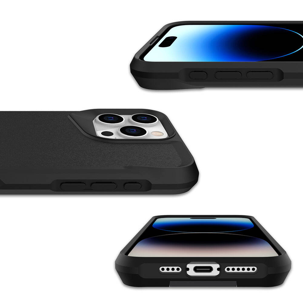 Apple iPhone 15 Pro Kılıf Zore Airbag Kenarlı T-Max Mat Standlı Kapak Siyah