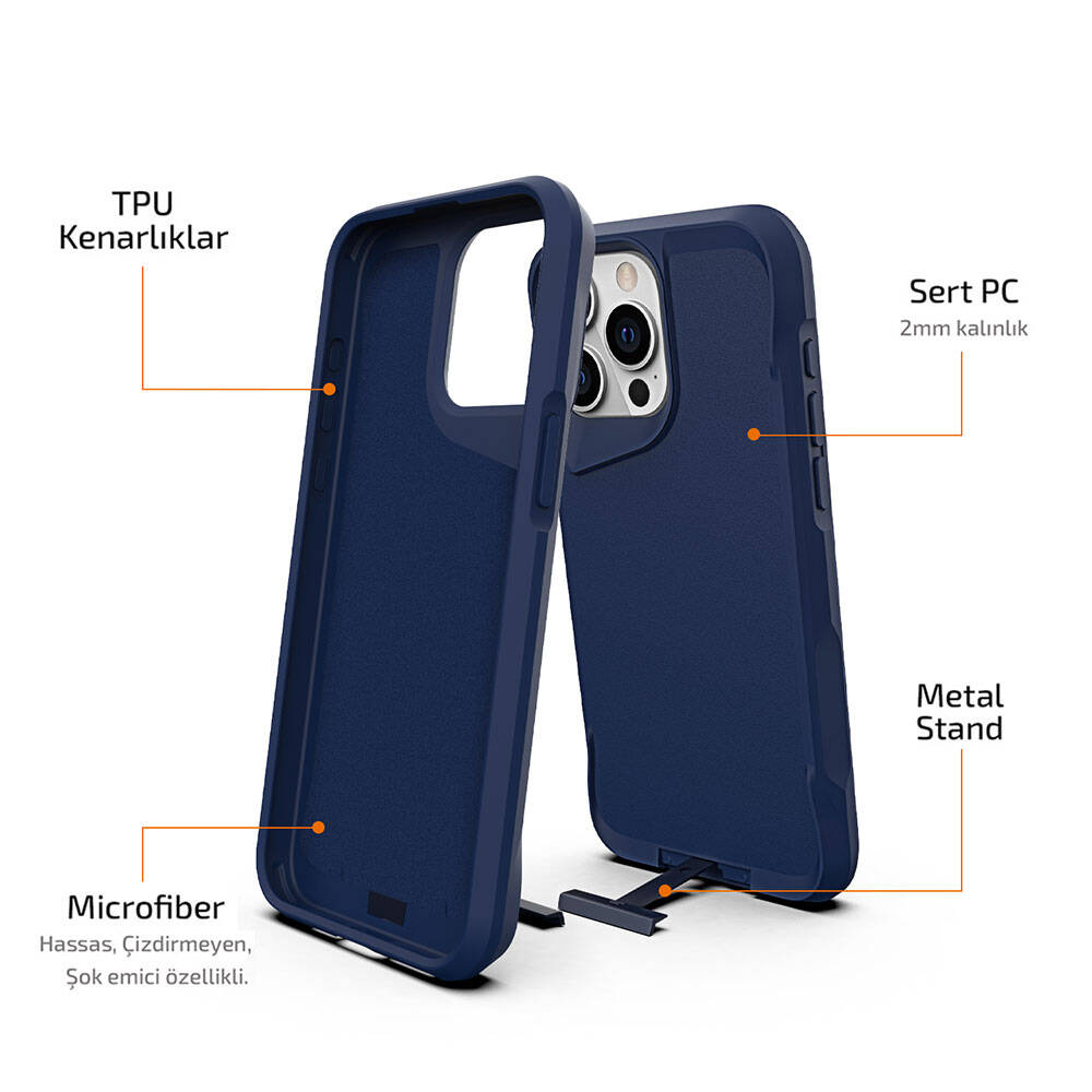 Apple iPhone 15 Pro Kılıf Zore Airbag Kenarlı T-Max Mat Standlı Kapak Gri