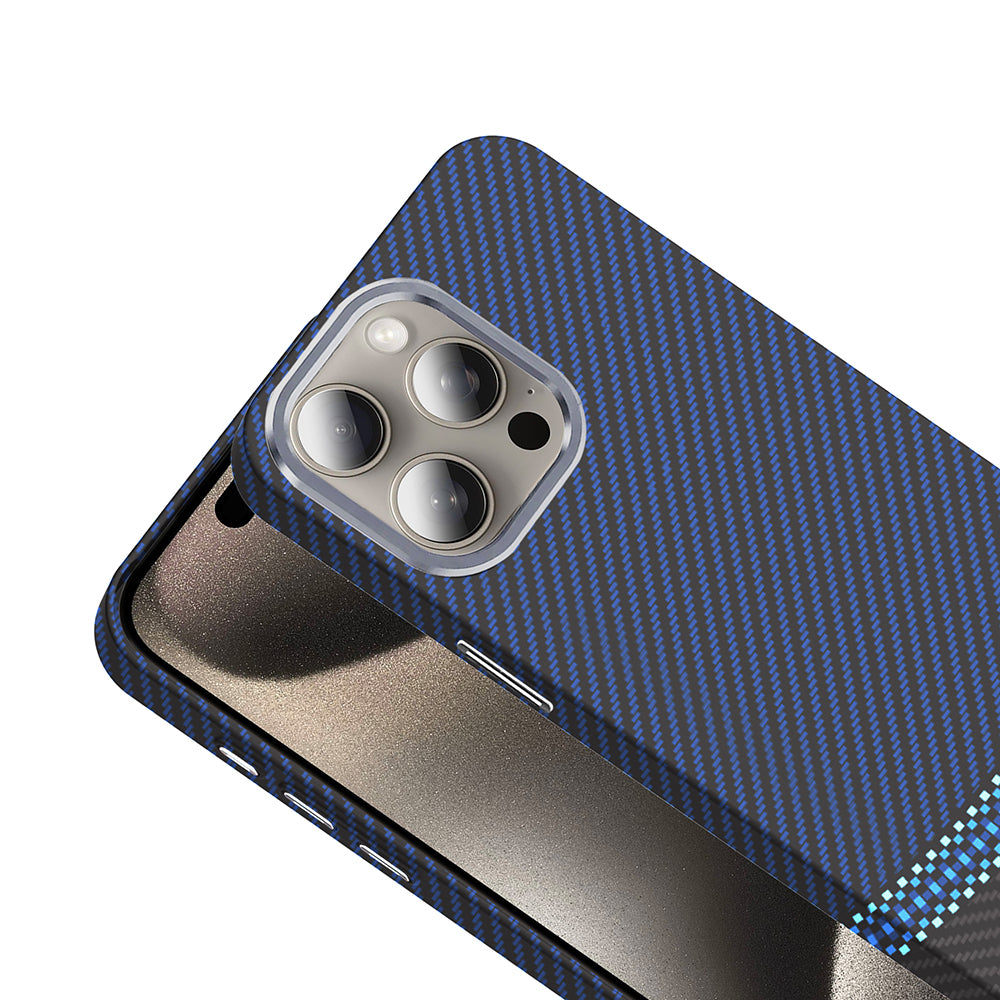 Apple iPhone 15 Pro Max Kılıf M-safe Şarj Özellikli Karbon Fiber Görünümlü Zore Gros Kapak Lacivert