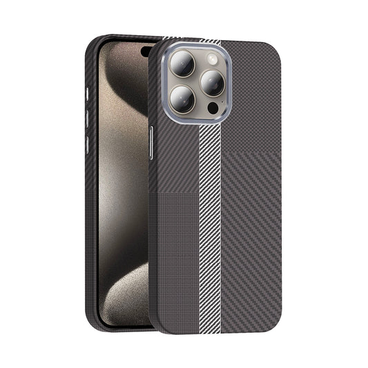 Apple iPhone 15 Pro Max Kılıf M-safe Şarj Özellikli Karbon Fiber Görünümlü Zore Gros Kapak Gri-Siyah