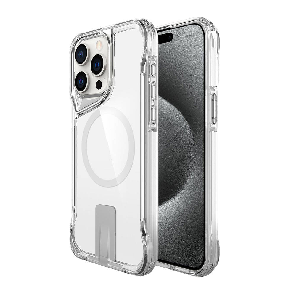 Apple iPhone 15 Pro Max Kılıf Magsafe Şarj Özellikli Zore T-Max Standlı Kapak Renksiz