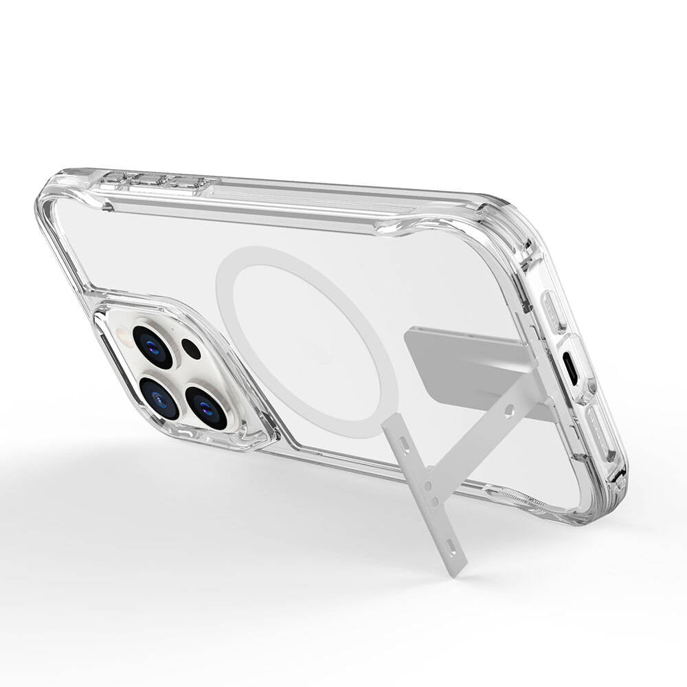 Apple iPhone 15 Pro Max Kılıf Magsafe Şarj Özellikli Zore T-Max Standlı Kapak Renksiz