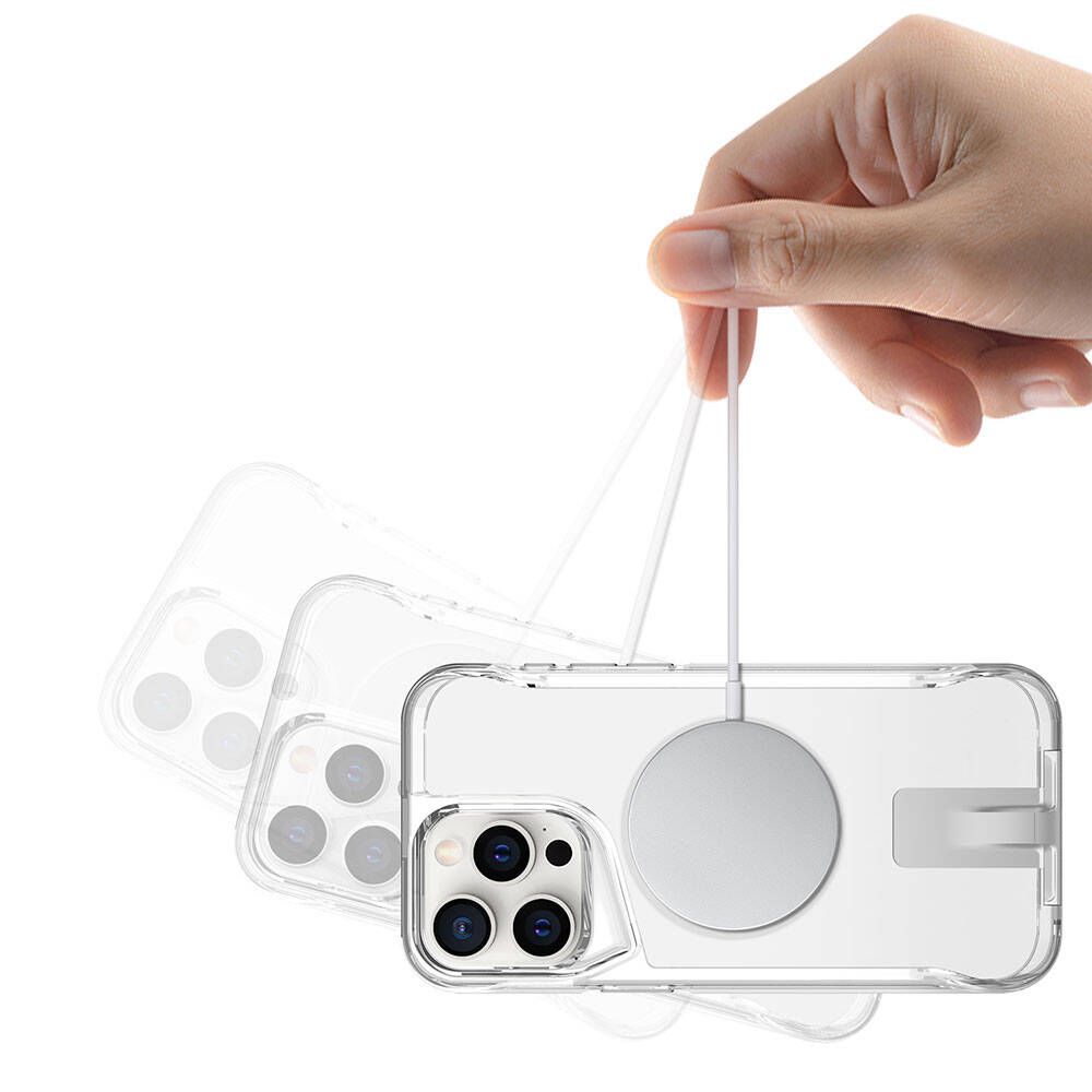 Apple iPhone 15 Pro Max Kılıf Magsafe Şarj Özellikli Zore T-Max Standlı Kapak Renksiz