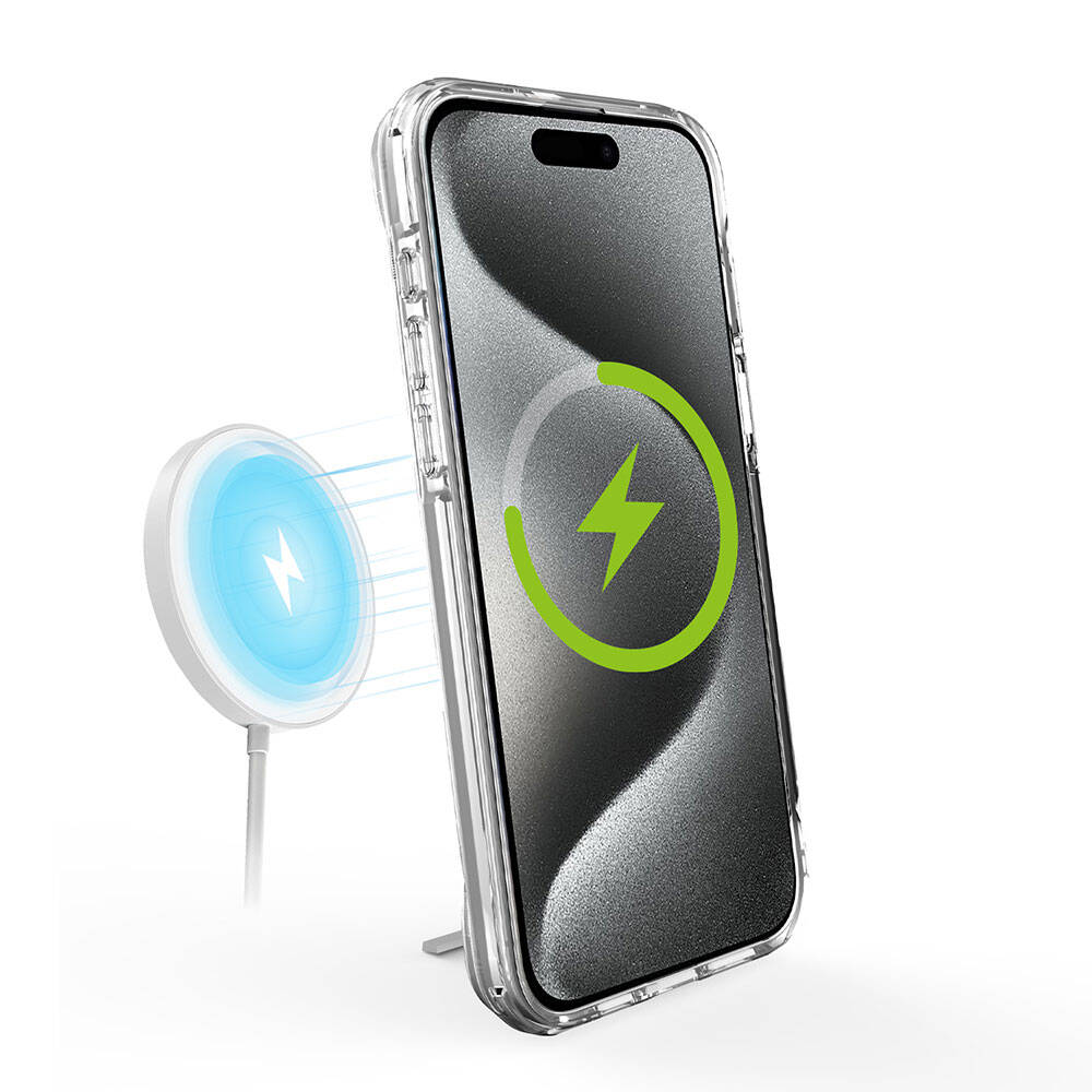 Apple iPhone 15 Pro Max Kılıf Magsafe Şarj Özellikli Zore T-Max Standlı Kapak Renksiz