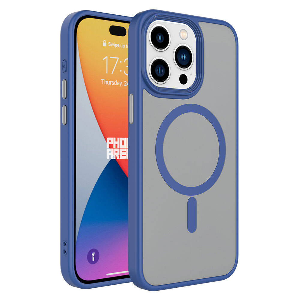 Apple iPhone 15 Pro Max Kılıf Mat Arka Yüzey Wireless Şarj Özellikli Zore Flet Magsafe Kapak Siyah