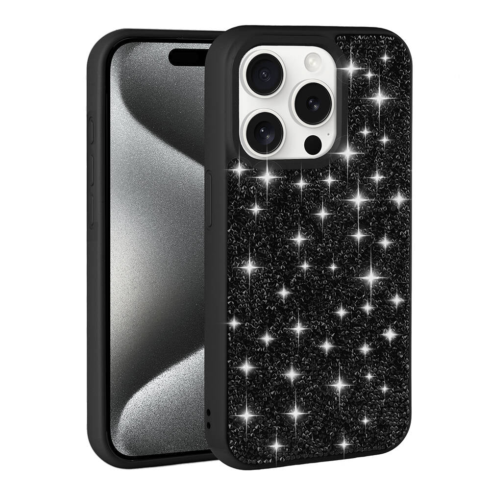 Apple iPhone 15 Pro Max Kılıf Parlak Taşlı Tasarım Zore Pırlanta Kapak Gri